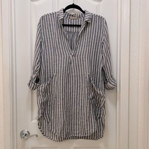 CP Shades x Mikinola Linen Teton Tunic Stripe Shirt Dress